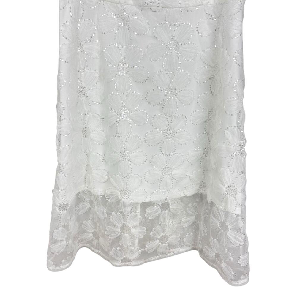 Adrianna Papell Tie Strap Lace Overlay Floral Midi Cocktail Dress White Size 16 - Picture 9 of 16